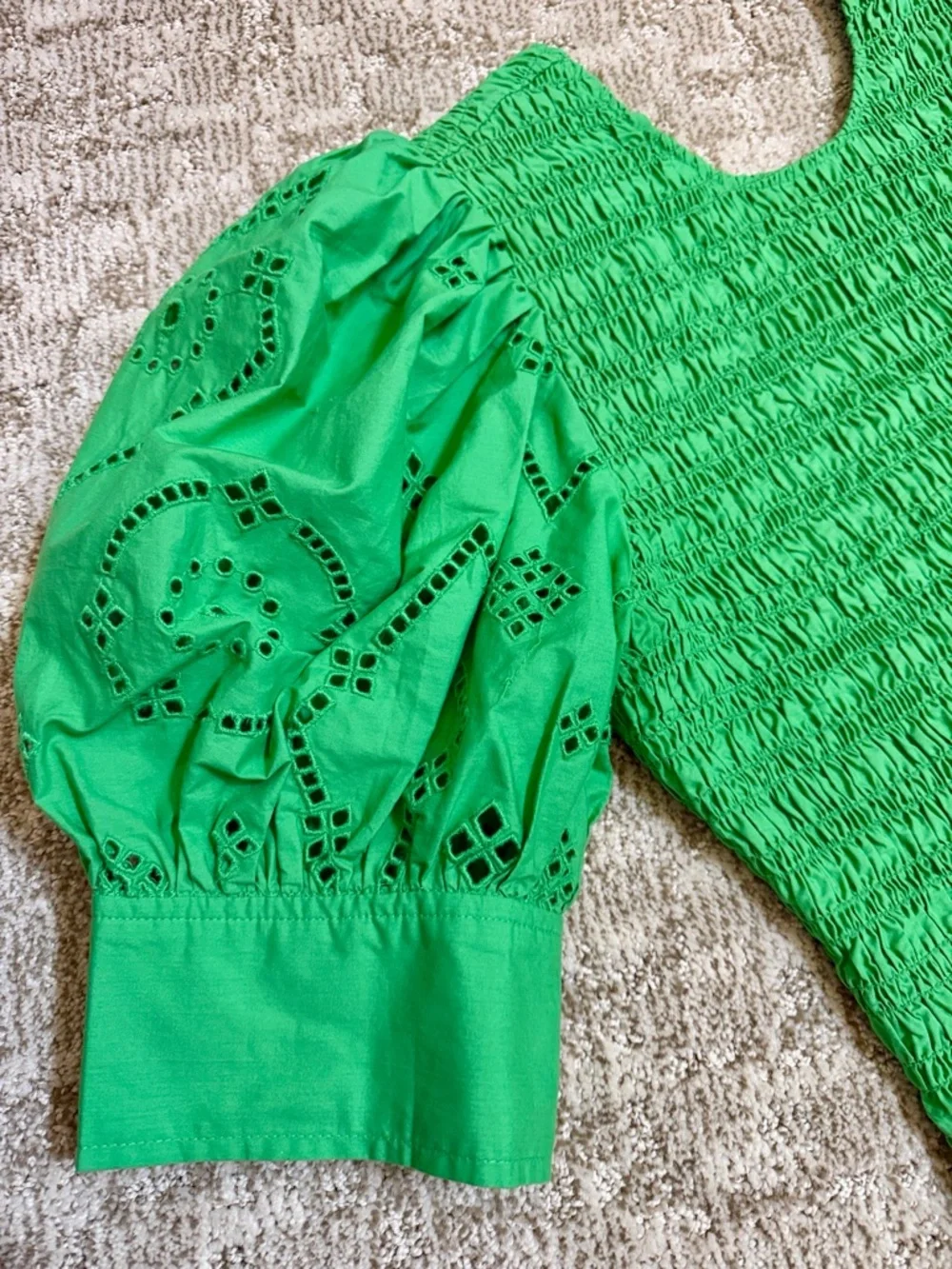 Ganni Women’s Kelly Green Broderie Anglaise Cotton Midi Dress—10/12